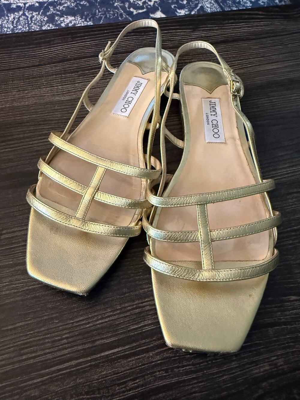 Jimmy Choo Arien Metallic Gold Strappy Flat Sandals Sz. 42